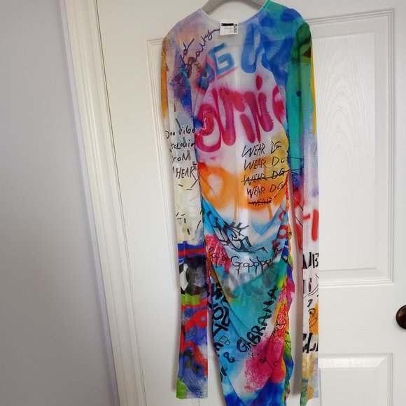 Dolce and Gabbana Tulle Midi Dress In Graffiti Print size 4 - Picture 1 of 7
